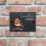 Custom Slate Garden Sign with Robin Design - Personalised Outdoor Decor