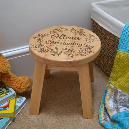 Personalised Toddler Stool Christening Gift Flower Pattern