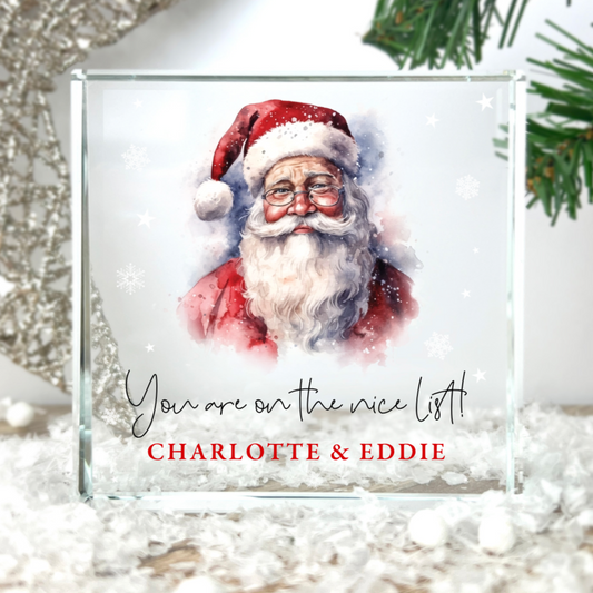 Personalised Traditional Santa 'Nice List' Crystal Token