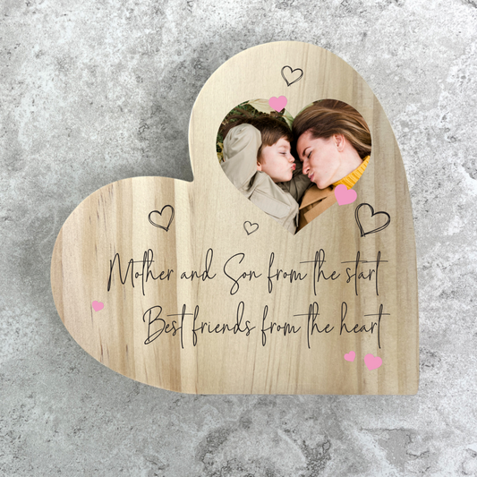 Personalised Mother & Daughter/Son Best Friends Photo Wooden Freestanding Heart