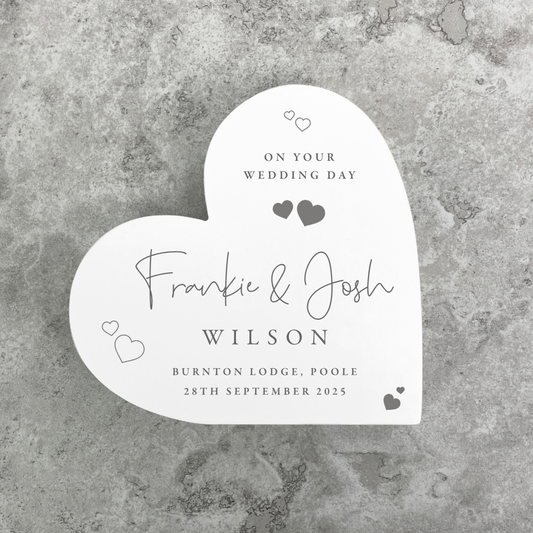 Personalised Wedding Script Text White Freestanding Heart