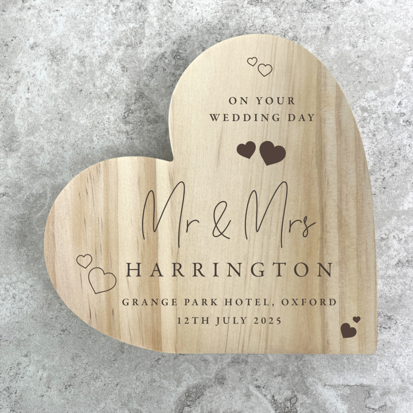 Personalised Wedding Script Text Wooden Freestanding Heart