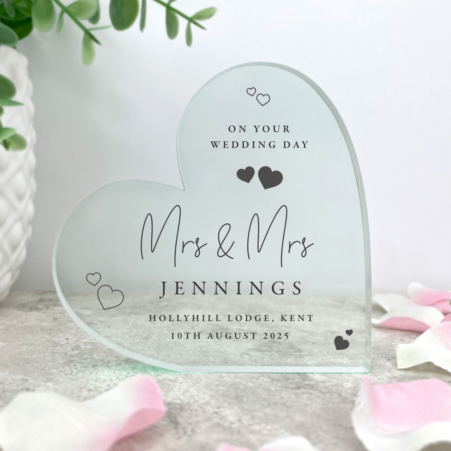 Personalised Wedding Script Text Acrylic Freestanding Heart