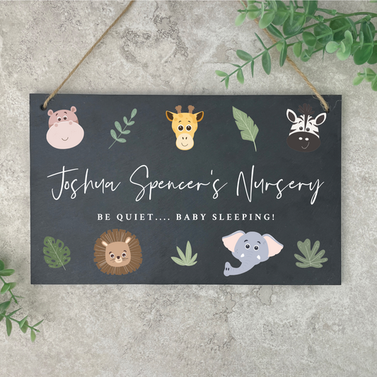 Personalised Jungle New Baby Hanging Nursery Sign 25 x 15cm