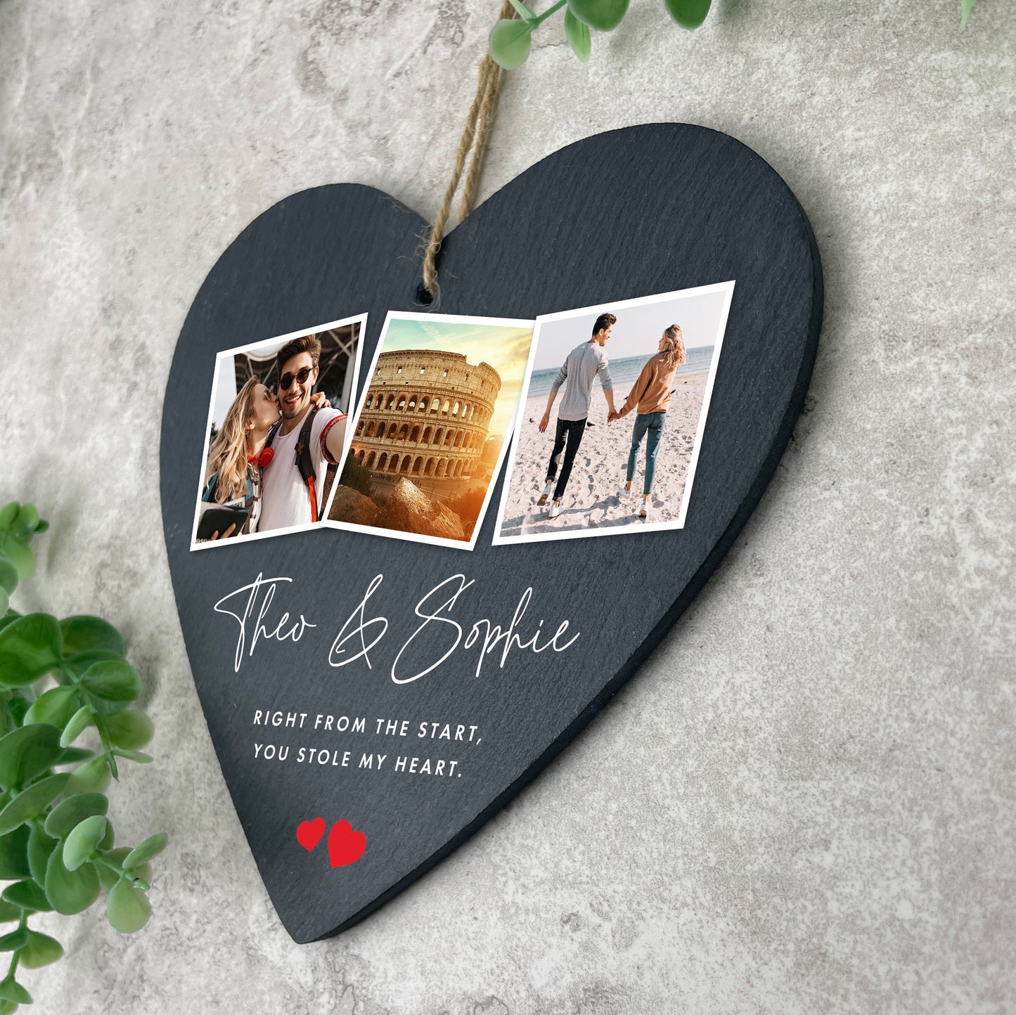 Personalised Couples Photo Slate Heart Hanging Decoration 15 x 16cm