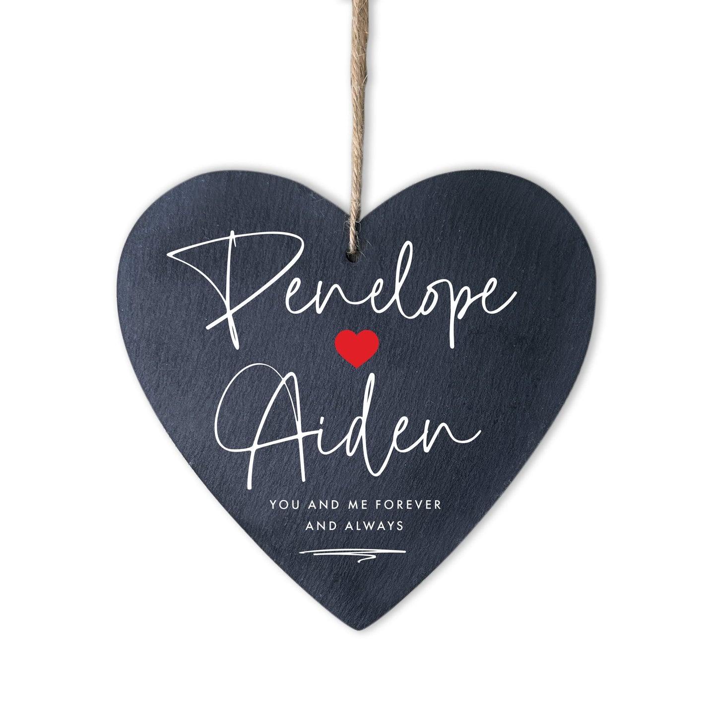 Personalised Couples Names Slate Heart Hanging Decoration 15 x 16cm