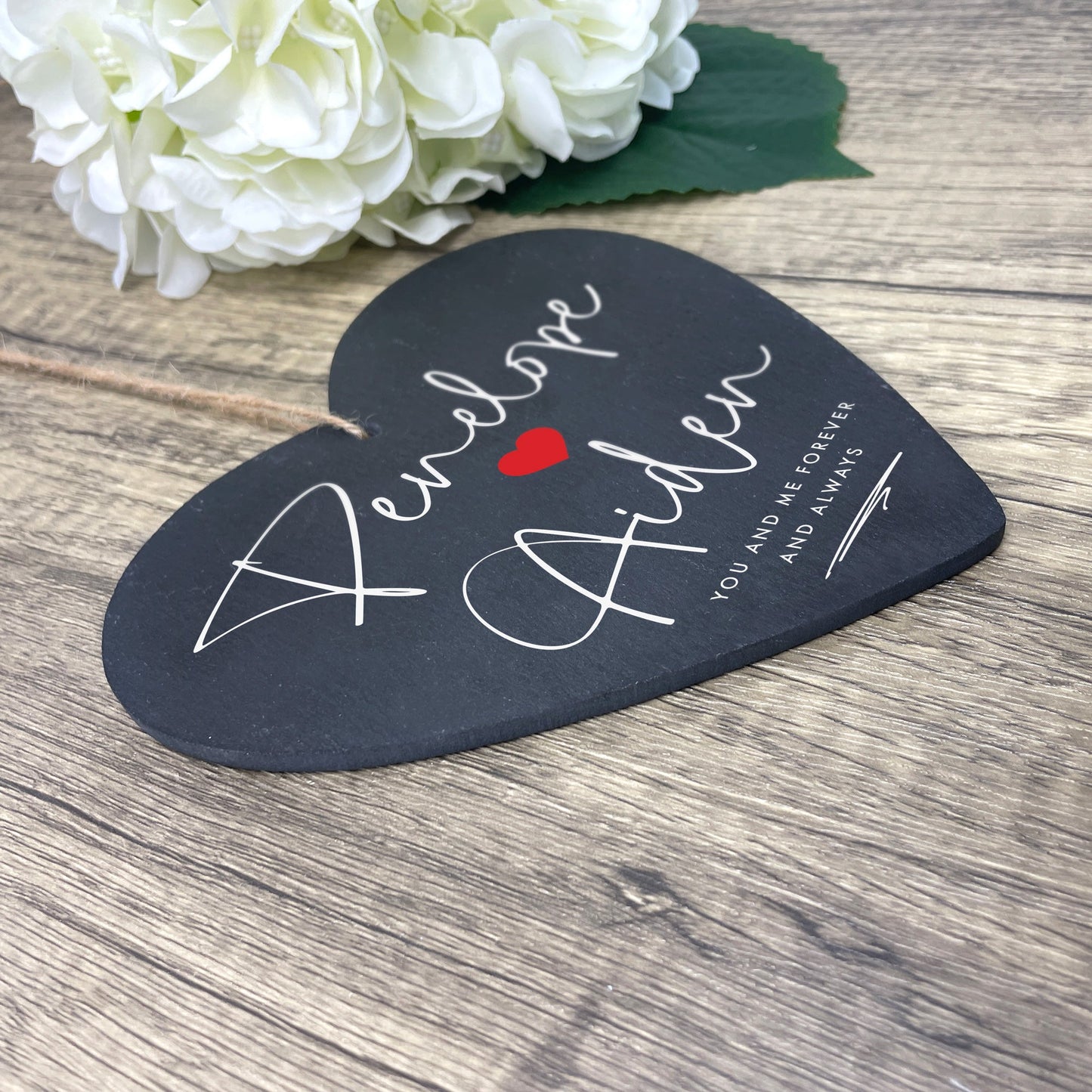 Personalised Couples Names Slate Heart Hanging Decoration 15 x 16cm