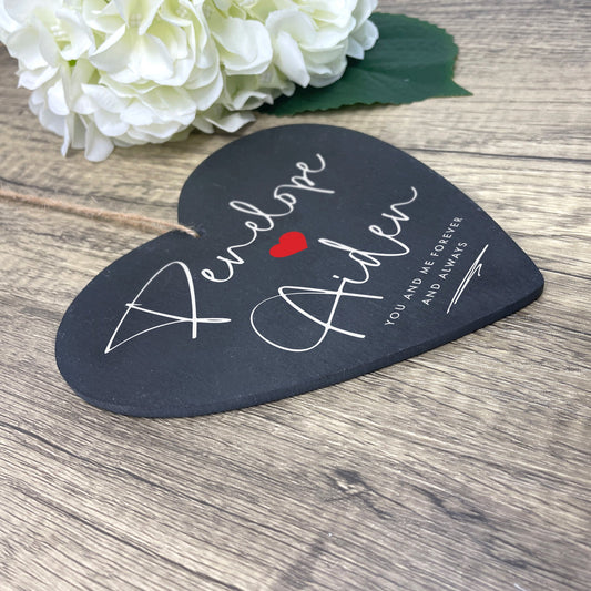 Personalised Couples Names Slate Heart Hanging Decoration 15 x 16cm