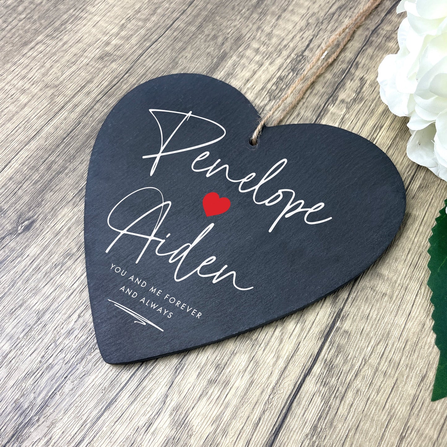 Personalised Couples Names Slate Heart Hanging Decoration 15 x 16cm