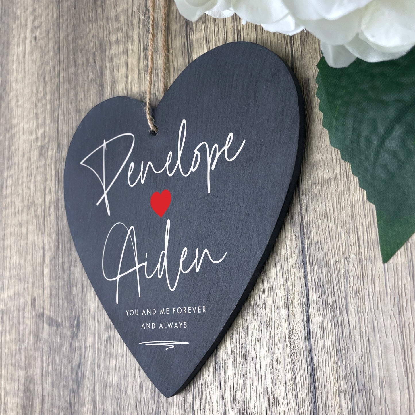 Personalised Couples Names Slate Heart Hanging Decoration 15 x 16cm