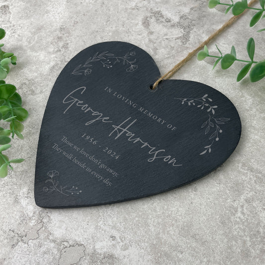 Personalised Wreath Memorial Slate Hanging Heart Decoration 15 x 16cm