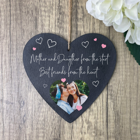Personalised Mother & Daughter/Son Best Friends Photo Slate Hanging Heart