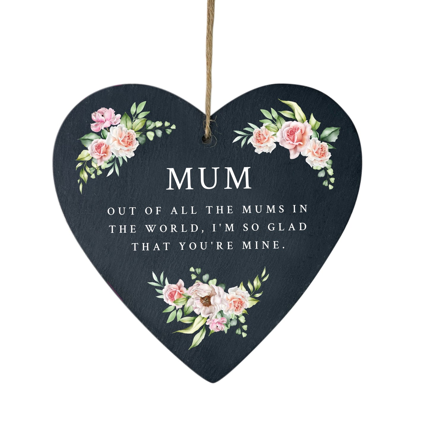 Personalised Any Message Pink Floral Slate Hanging Heart