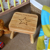 Personalised First Birthday Baby Step Stool Solid Wooden Square Top