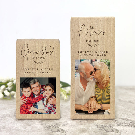 Personalised Solid Wooden Photo Memorial Tea Light Holder - 2 Sizes
