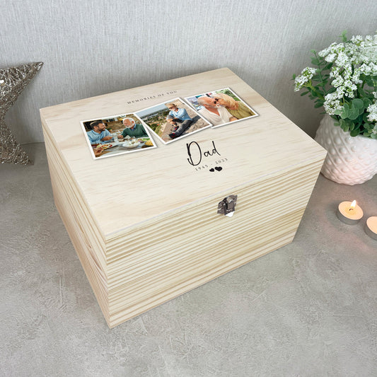 Personalised Pine Wooden Memorial Photo Keepsake Memory Box - 5 Sizes