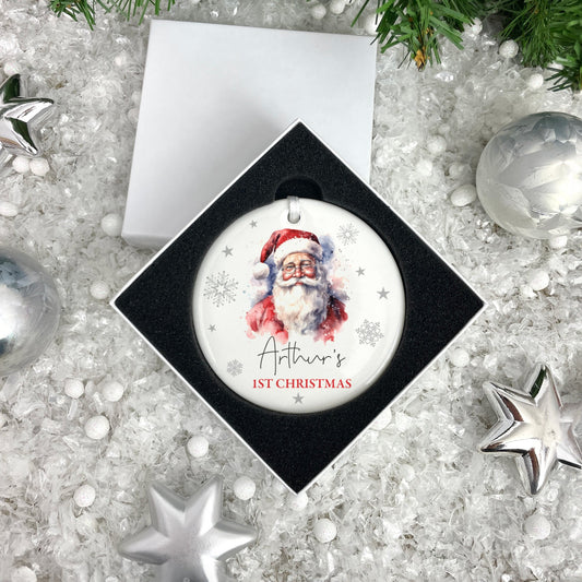 Traditional Santa Any Message Ceramic Disc Hanging Decoration + Gift Box