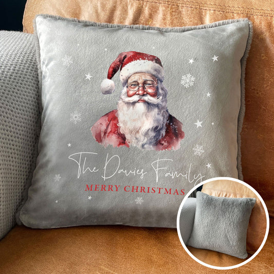Personalised Any Message Traditional Santa Faux Fur Cuddle Cushion