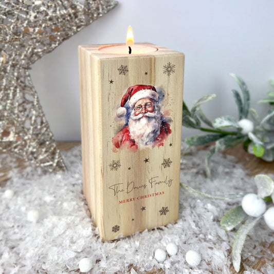 Personalised Any Message Traditional Santa Wooden Tea Light Holder - 2 Sizes