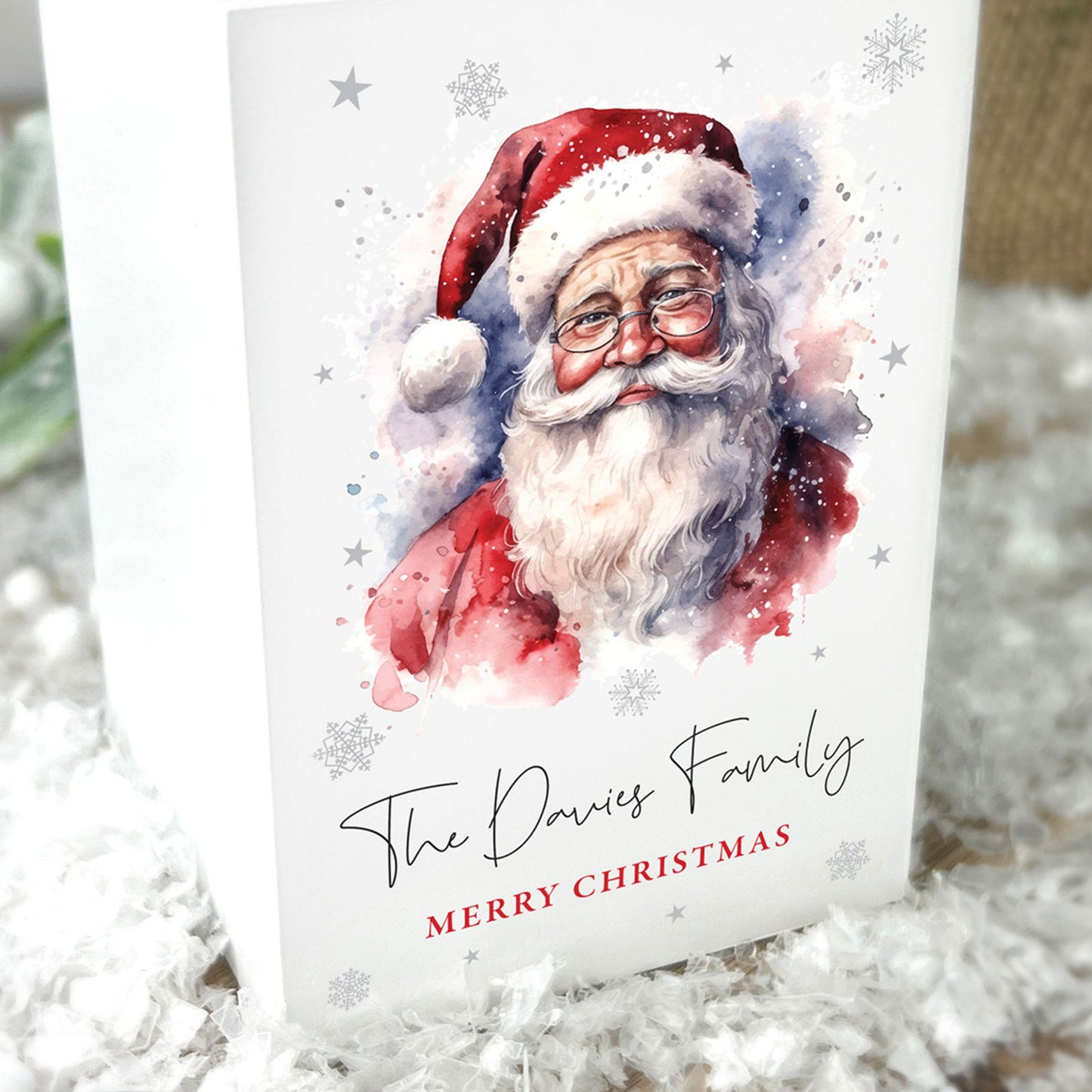 Personalised Any Message Traditional Santa White Wooden Tea Light Holder