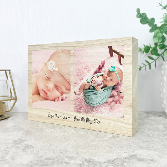 Personalised Freestanding Two Photo Giant Wooden Block (15cm x 21cm) - Landscape