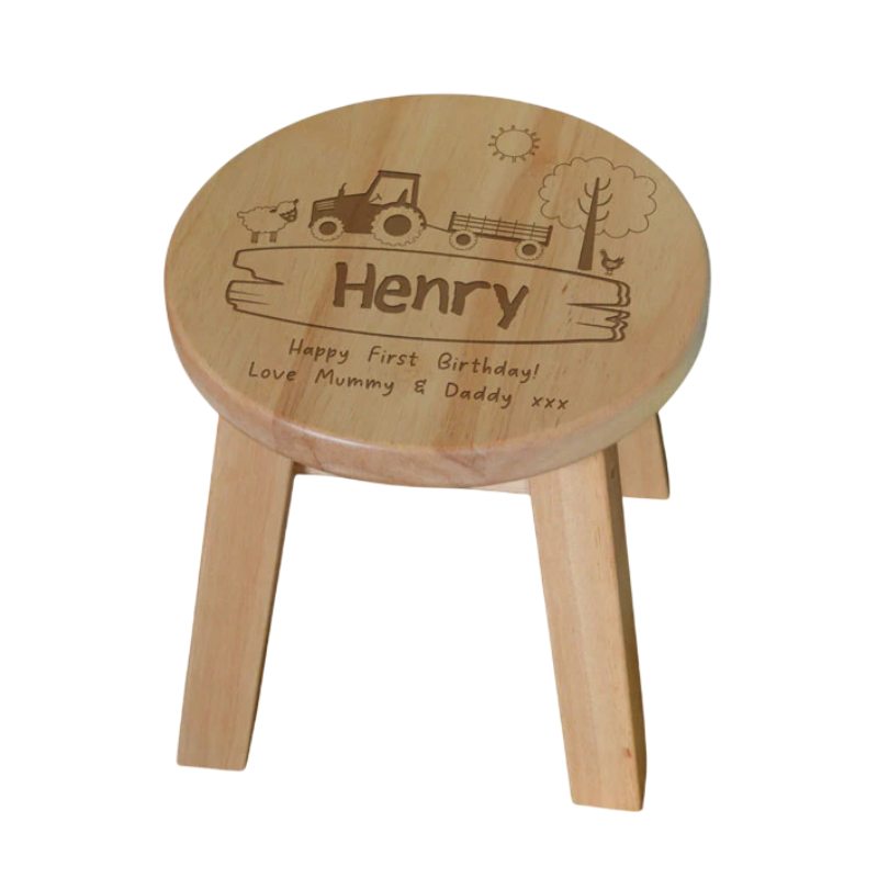 Personalised Farmyard Round Wooden Stool for Babies and Toddlers