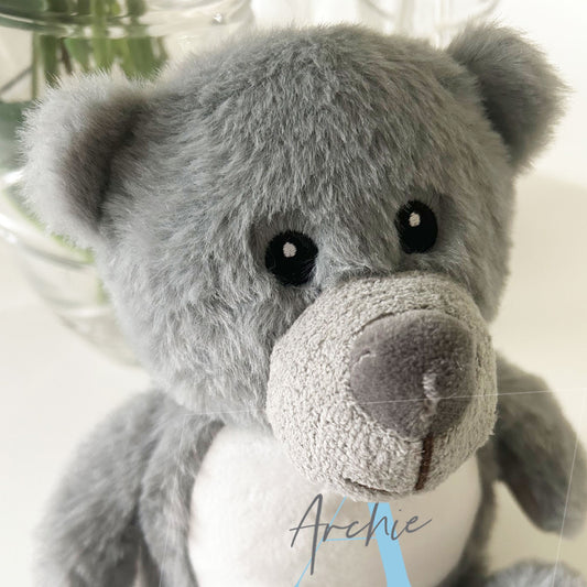 Name & Initial Grey Bear - Green, Pink, Blue, Neutral