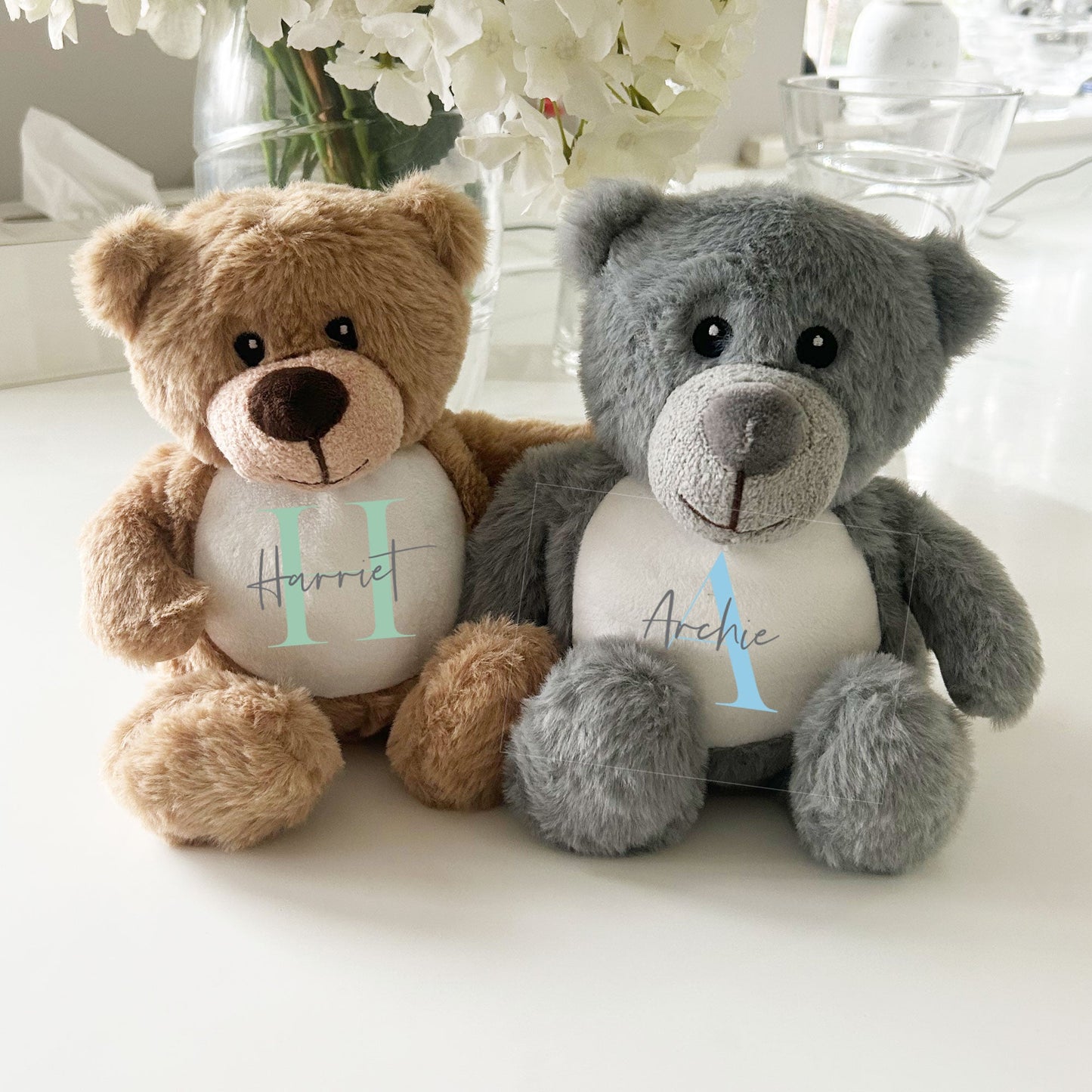 Name & Initial Brown Bear - Green, Pink, Blue, Neutral
