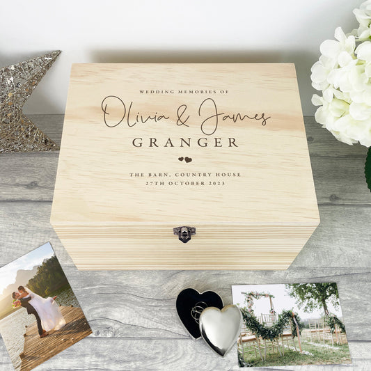 Personalised Wooden Wedding Keepsake Memory Box - 5 Sizes (16cm | 20cm | 26cm | 30cm | 36cm)