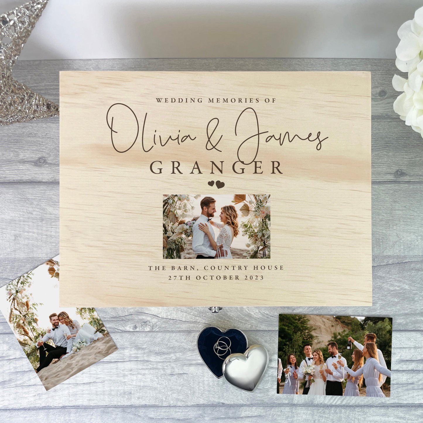 Personalised Wooden Wedding Photo Keepsake Memory Box - 5 Sizes (16cm | 20cm | 26cm | 30cm | 36cm)