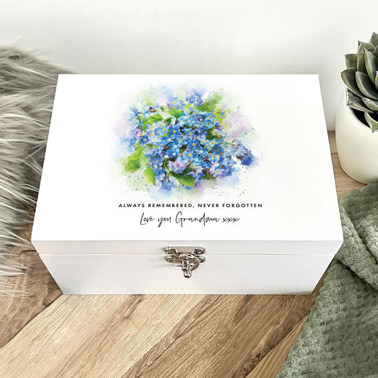 Personalised Forget-Me-Not White Memory Box - 3 Sizes (22cm | 27cm | 30cm)