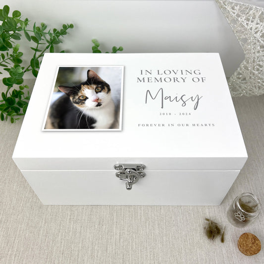 Personalised In Loving Memory Pet Photo White Memorial Keepsake Box - 3 Sizes