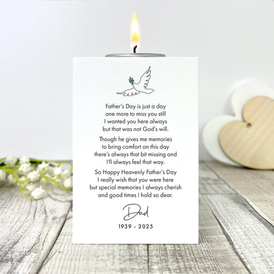 Personalised Happy Heavenly Father's Day White Tea Light Holder