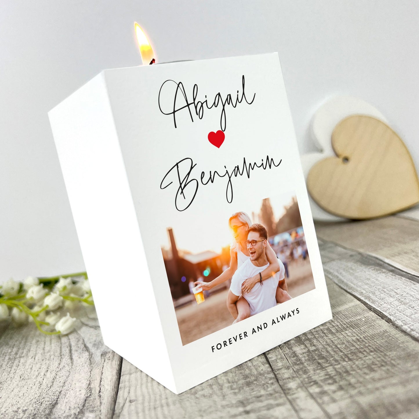 Personalised Couples Names Heart White Tea Light Holder