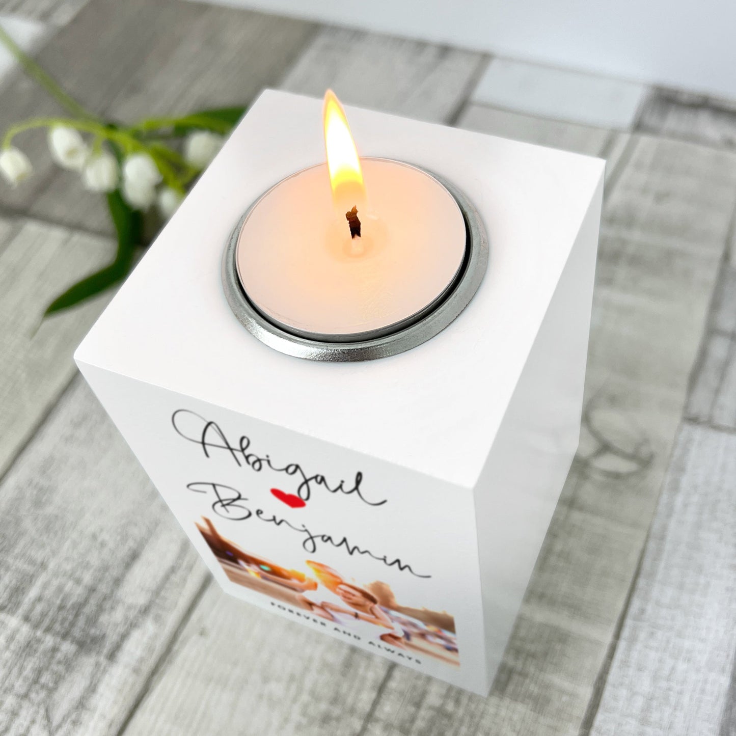 Personalised Couples Names Heart White Tea Light Holder