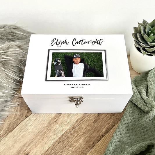 Personalised Modern Any Occasion Landscape Photo White Memory Box - 3 Sizes