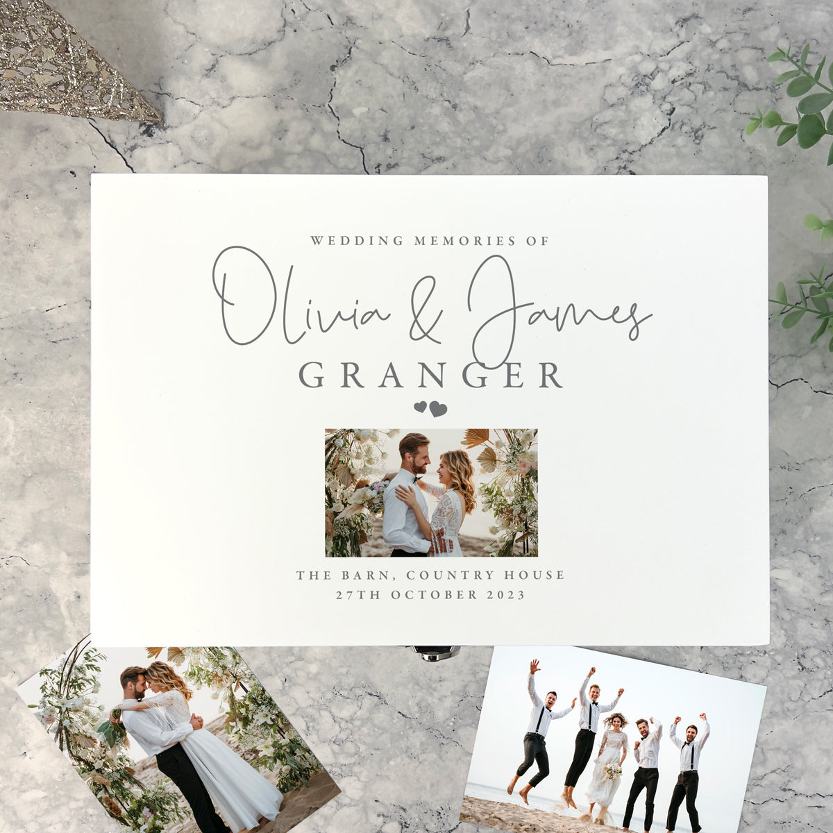 Personalised Wedding Photo Keepsake White Wooden Memory Box - 3 Sizes (22cm | 27cm | 30cm)