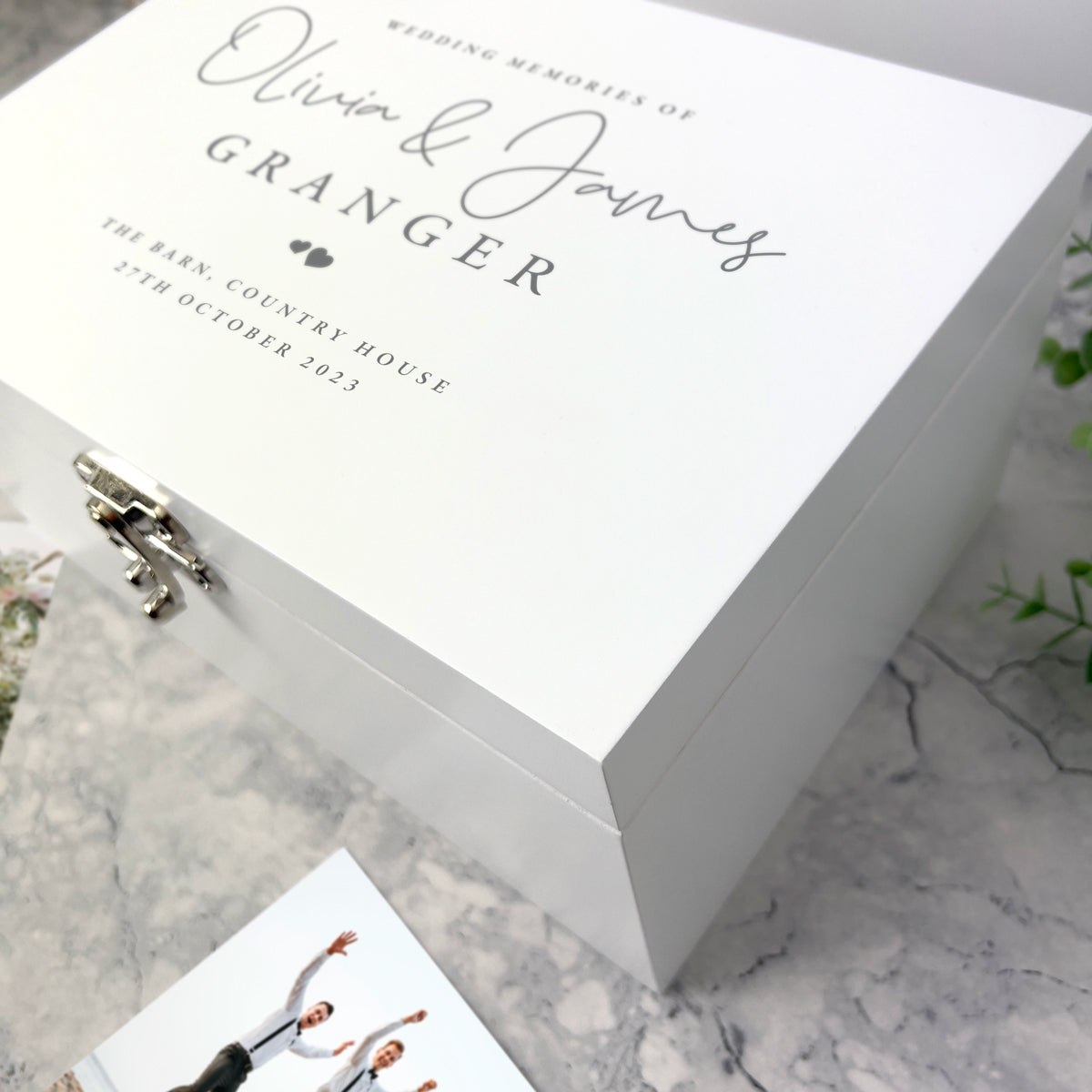 Personalised Wedding Keepsake White Wooden Keepsake Memory Box - 3 Sizes (22cm | 27cm | 30cm)
