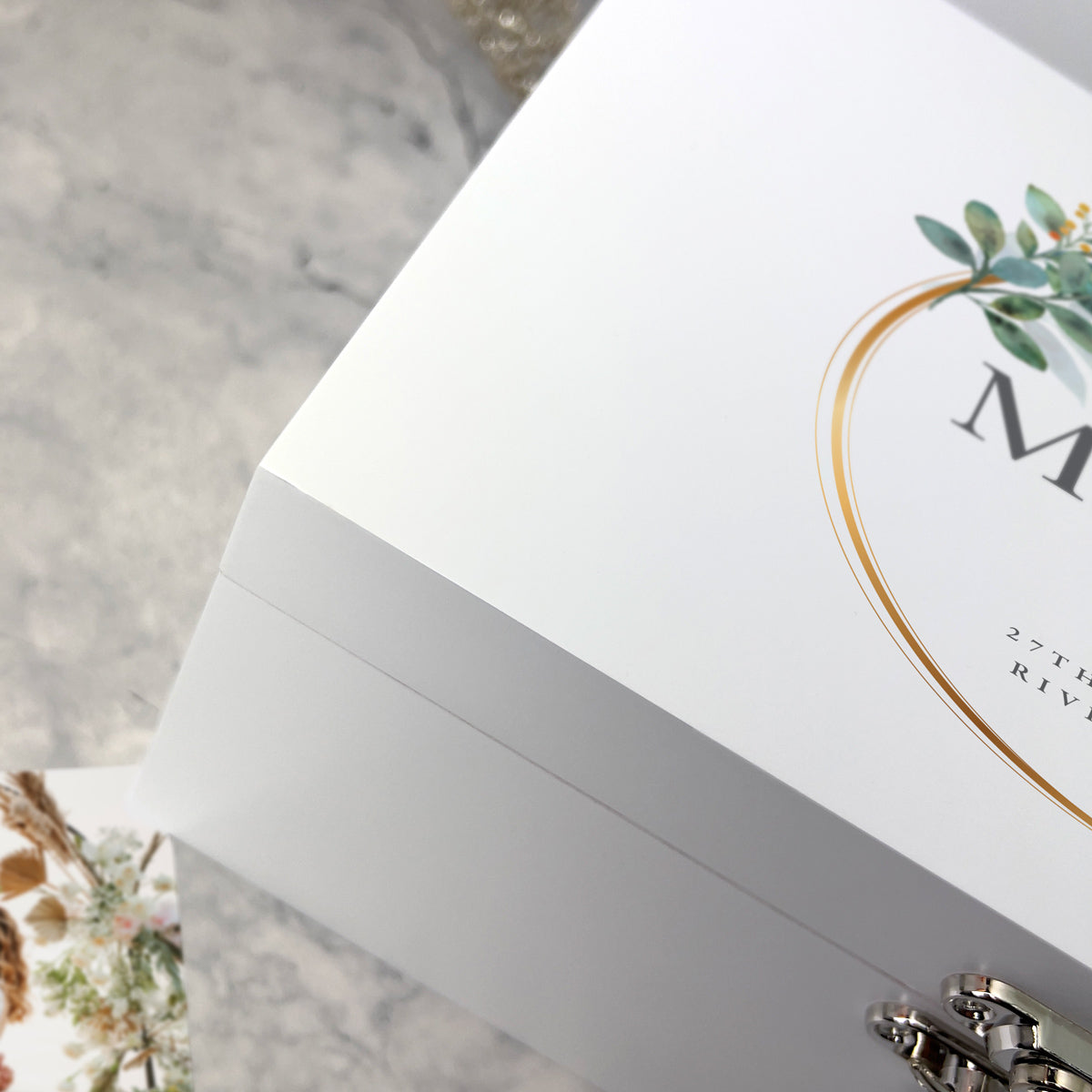 Personalised Wreath Wedding White Wooden Keepsake Memory Box - 3 Sizes (22cm | 27cm | 30cm)