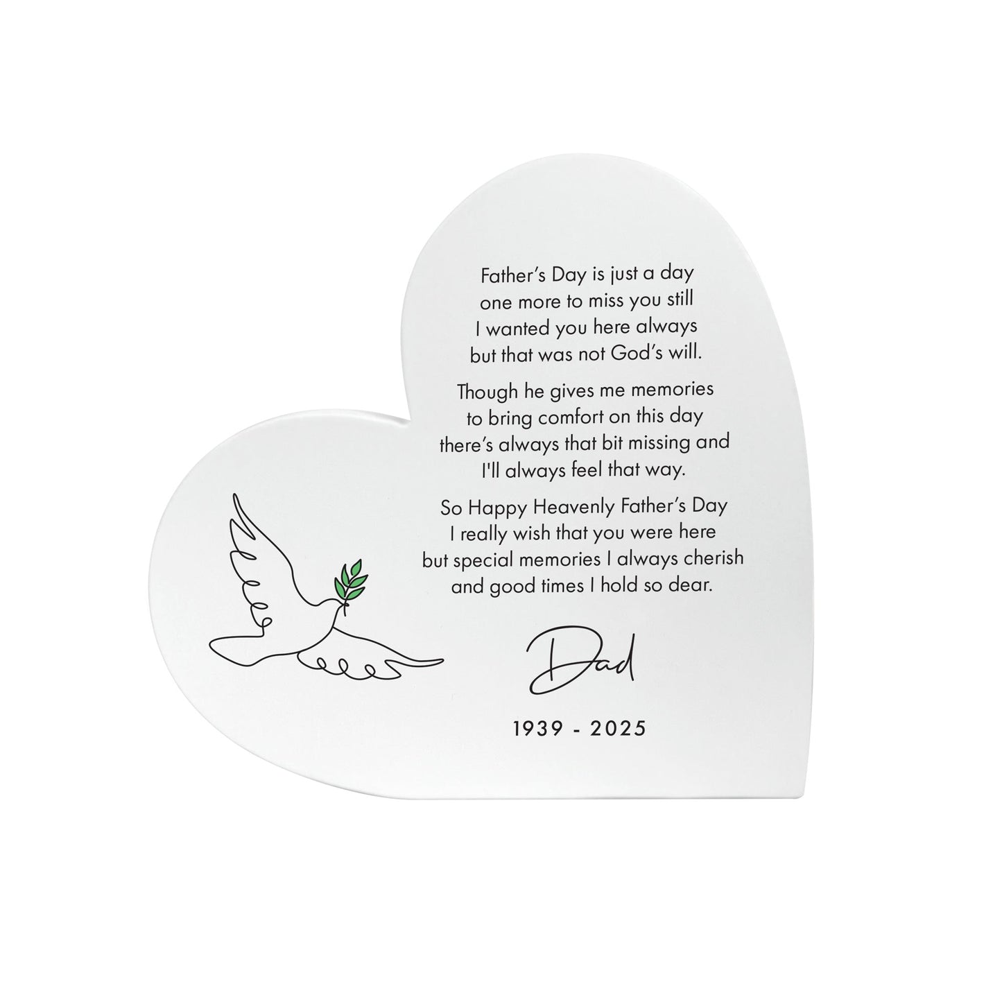 Personalised Happy Heavenly Father's Day White Freestanding Heart
