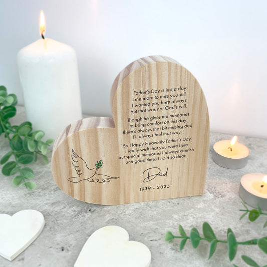 Personalised Happy Heavenly Father's Day Wooden Freestanding Heart