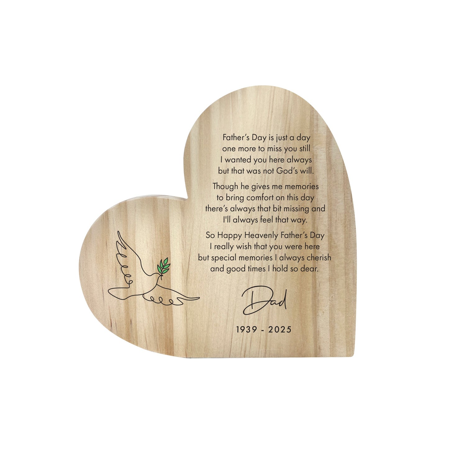 Personalised Happy Heavenly Father's Day Wooden Freestanding Heart