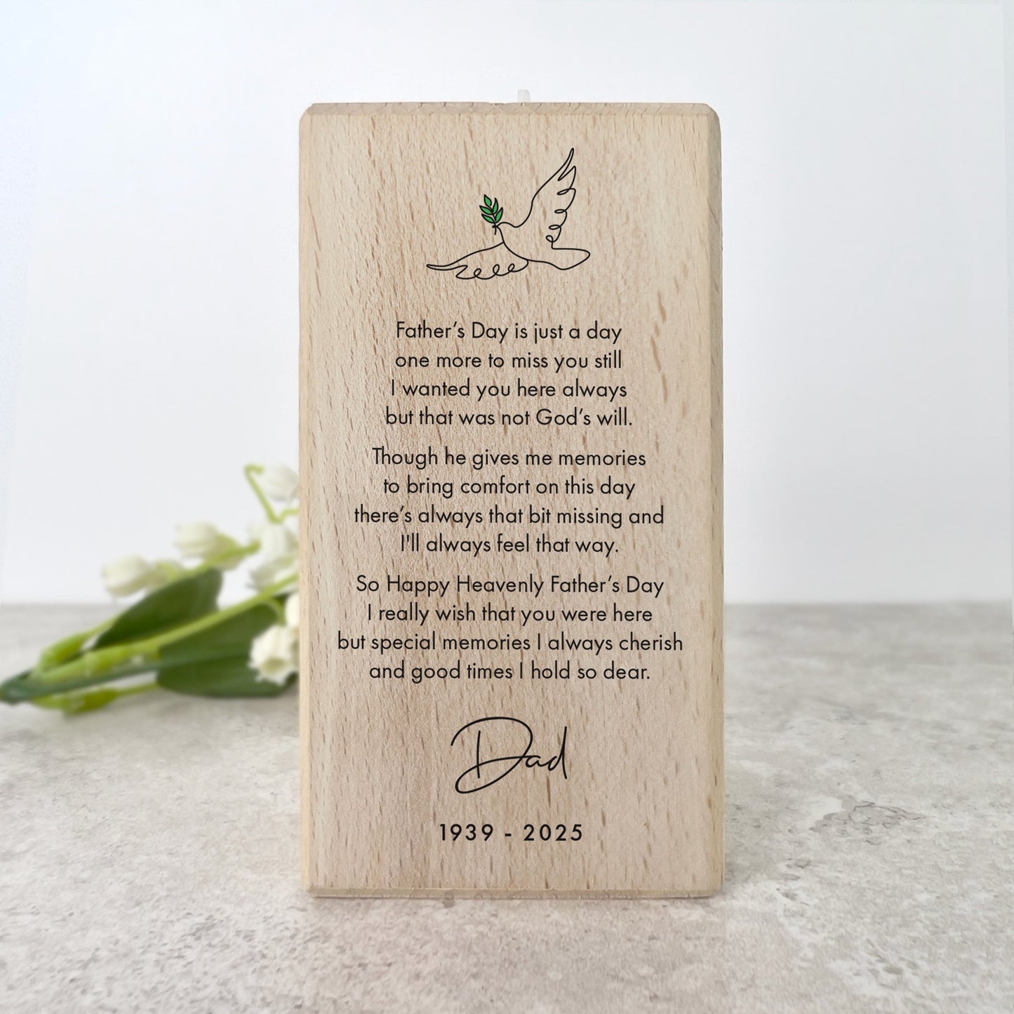 Personalised Happy Heavenly Father's Day Wooden Tea Light Holder - 2 Sizes