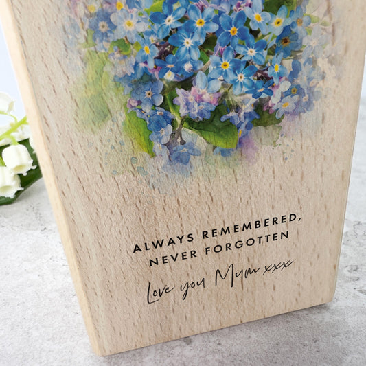 Personalised Forget-Me-Not Wooden Tea Light Holder - 2 Sizes