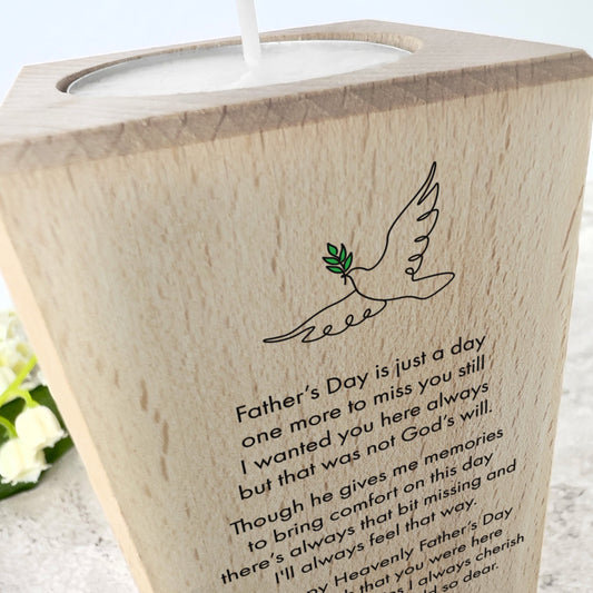 Personalised Happy Heavenly Father's Day Wooden Tea Light Holder - 2 Sizes
