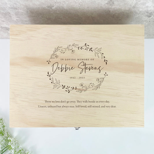 Personalised Pine Wooden Wreath Keepsake Memory Box - 5 Sizes