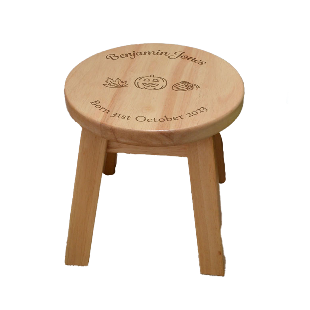 Personalised Children's Stool 4 Seasons for Christening or Birthday