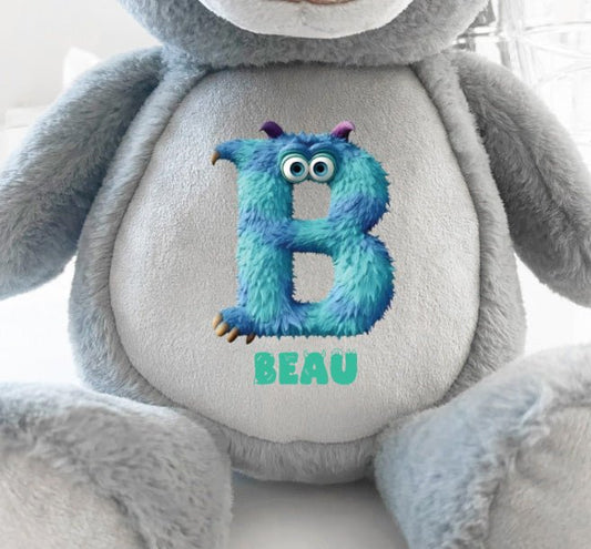Personalised Monster Alphabet Grey Plush Teddy Bear 42cm | Children's Birthday or Christening Gift - The Lovely Keepsake Company