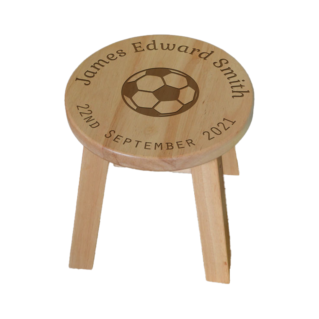 Personalised Children's Stool Date of Birth with Football Butterfly Teddy Flower or Bicycle