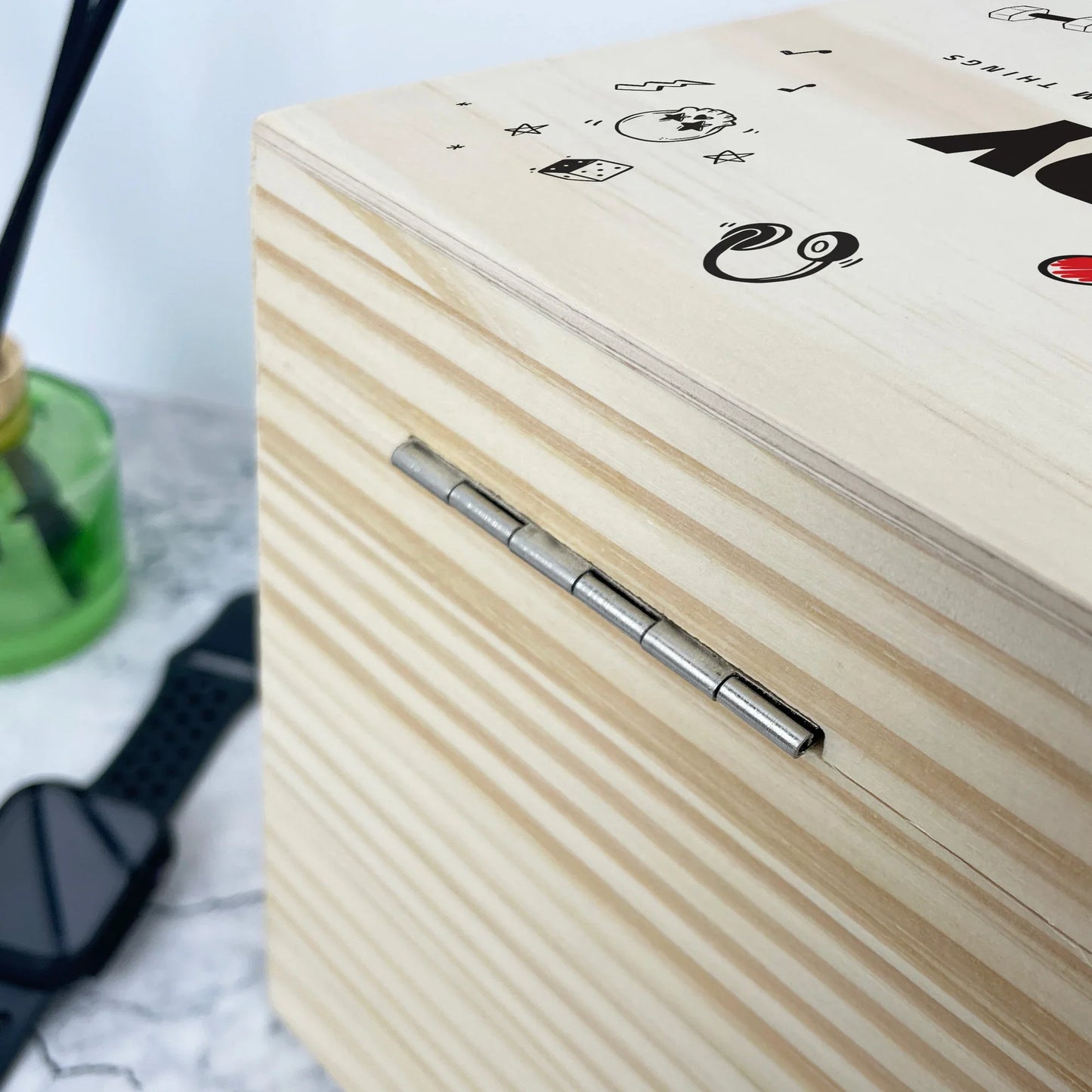 Personalised Fathers Day Doodle Sketch Design Pine Memory Box - 5 Sizes